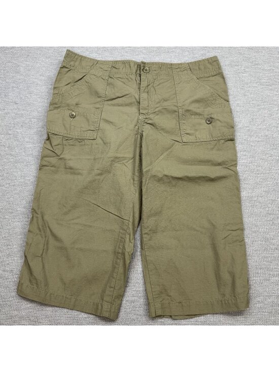 Caribbean Joe Pants - Caribbean Joe Cargo Capris Womens Size 12 Khaki Pockets Tab Cuffs 100% Cotton